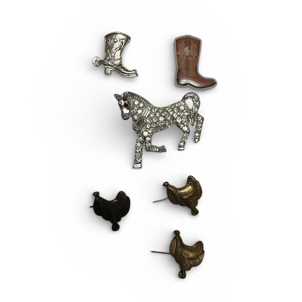 Vintage Pin Lot Cowboy Country Western Stick Pins Lapel Brooch Hat Pinback Horse